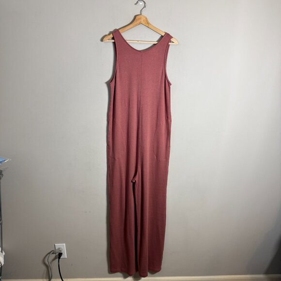 Fabletics Grace Relaxed Jumpsuit Women Large Dark Rouge Red Active Wide Leg NWOT - Picture 4 of 16